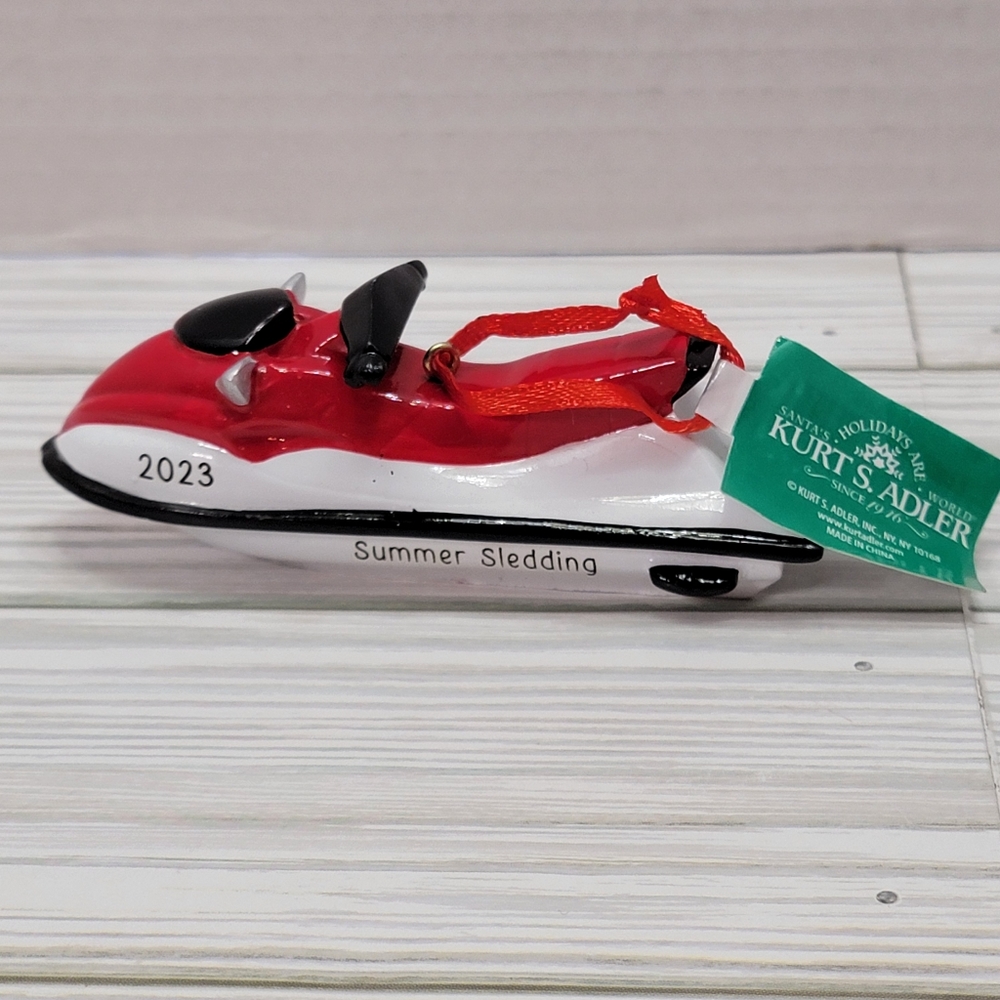 Kirt Adler KSA INC 2023 Summer Sledder Red White Christmas Ornament